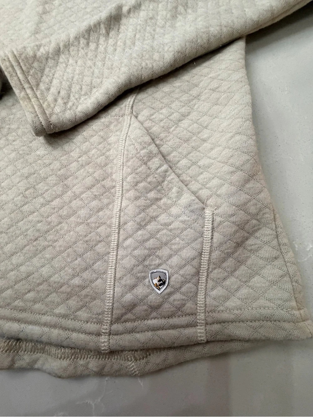 KÜHL Athena Quilted Cowl Neck Pullover Sweater Wool Blend Cream Dove, L